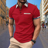 Men's Short sleeved Polo Shirt Summer European and American Street Casual Pocket Lapel Top Men's MartLion Red-K XXXL 