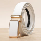 Golden Automatic Buckle Belt Men's and Women Universal Casual Red Blue Green Black White Female Waistband MartLion White CHINA 120cm