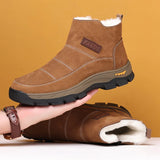 Winter Genuine Leather Men's Boots Natural Fur Warm Ankle Working Footwear Waterproof Snow Rubber MartLion Brown 6 