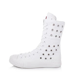 High Rise Mid Top Casual Shoes for Women Breathable Canvas Flat Bottom MartLion white 34 