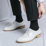 Men's Wedding Leather Shoes Formal White Lace Up Dress Oxfords Retro Elegant Office Leisure Work Footwear Mart Lion   