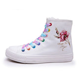 Casual Canvas Shoes Inner Zippered Rubber High Top Small White Trendy Women's Sneakers MartLion White ribbon 43 