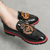 Loafers Men's PU Shallow Embroidery Applique Belt Buckle Slip-On Casual Shoes Low Heel Classic MartLion   