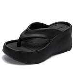 Soft Wedges Flip Flops for Women Clip Toe Platform Slippers Casual Non-Slip Wedge High Heel Sandals Slides MartLion Black 35-36 