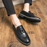 Brogue Dress Shoes Men's Formal Soft Split Leather Slip On Loafers Flat Work Footwear Mart Lion   