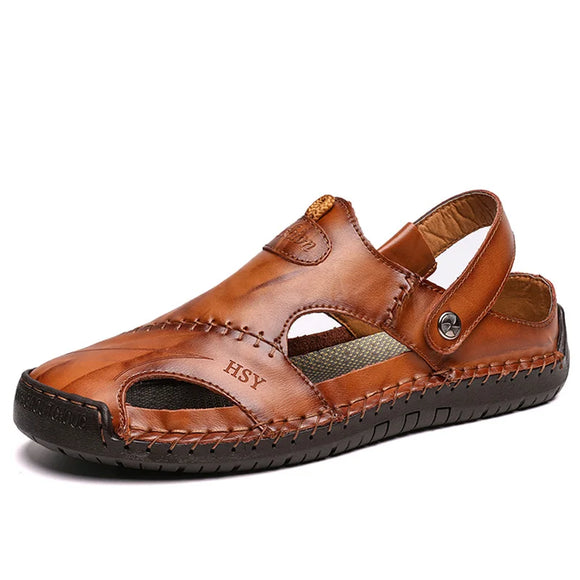 Men's Leather Sandals Summer Beach Sandals Outdoor Casual Sneakers Classic MartLion Brown 13 