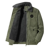 Winter Fleece Jacket Men's Warm Thick Corduroy Fur Collar Coat Casual Outdoor Windproof Outwear MartLion Army Green M(40-50kg) 
