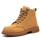 High top work boots leather work shoes waterproof safety anti puncture construction men's indestructible work MartLion JB668 Yellow 36 