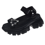 Rhinestones Design Sandals Women Summer Platform Sport Open Toe Ladies Casual Shoes Mart Lion black 35 