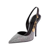 Luxury Rhinestones Sequined Buckle Women Pumps Elegant Pointed toe Stiletto High heels Spring Summer Shoes MartLion   