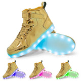 USB Charging Glowing Sneakers Children Adult High Top Boots Led Casual Luminous Light Shoes for Boys Girls Men's Women MartLion 037 Gold 25 