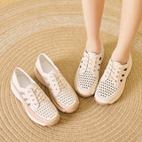 Microfiber Hollow Women sneakers Summer shoes Lady Heel Height 4.0cm Wedding loafers MartLion   