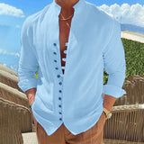 Spring Autumn casual shirt loose Men's Solid Color Long Sleeve Shirt Button Shirts Vintage MartLion   