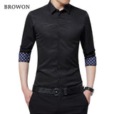 Luxury Brand Men's Dress Shirts Long Sleeve Geometric Print Social Shirt Handsome Blouse Mart Lion Black Asian size M 