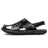 Golden Sapling Summer Men's Sandals Genuine Leather Beach Shoes Breathable Leisure Footwear Platform Casual Flat MartLion Black 39 