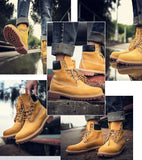  Work Boots Men's Comfy Shoes Outdoor Hiking Leather Casual Basic Waterproof Yellow Mart Lion - Mart Lion