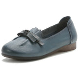 Luxury Green Ballet Flats Elegant Women's Shoes Genuine Leather Loafers Ladies Bowknot Soft Blue Moccasins MartLion Blue 41 