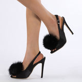 Liyke Pink Fluffy Feather Sandals Women Summer Peep Toe Back Buckle Strap High Heels Slip-On Sling back Shoes Mart Lion   