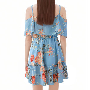 Women Printed Off Shoulder Slip Dress Strap Mini Dress Summer Beach Dress MartLion   