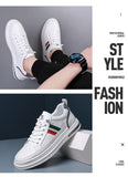 Genuine Leather Men's Casual Shoes High End Striped Cool White Flat Skateboard Cow Leather Sneakers Mart Lion   