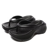 Women's Wedge Heel Flip Flops Summer Clip Toe Thick Bottom Platform Slippers Soft Sole Non-Slip Beach Shoes Slides MartLion Black 40-41 