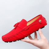 Tassel Loafers Men's Casual Shoes Suede Leather Driving Moccasins Slip on Office Lazy Wedding Party Mart Lion Red 5 
