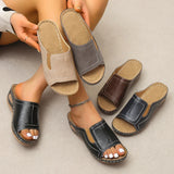 Outdoor Casual Wedges Sandals Women Summer Open Toe Non-slip Beach Slippers Pu Leather Thick Bottom Slides MartLion   