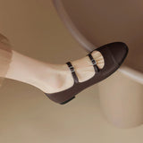 Spring Women Flats Shoes for Round Toe Chunky Heel Retro Low Heel Mary Janes Genuine Leather MartLion   