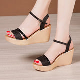 Bling Street Style Platform Wedges Shoes Summer Elegant Beach High Heels Sandals for Women Office MartLion Black 6.5 