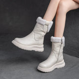 leather wide Winter length snow boots ,plush soled casual women's short boots MartLion Beige white 8.5 