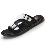 Summer Genuine Leather Slippers for Men's Summer Slides Sandals Beach Outsides Shoes Hombre MartLion white 2681 45 length 27.5cm 