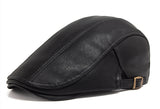 Men's PU Leather Beret Autumn Winter Visor Flat Cap Thicken Warm Hat Berets Vintage England Newsboy Caps MartLion   