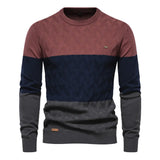 Autumn Patchwork Color O-neck Pullover Sweaters Men's Cotton Sweater Warm Winter Knitted MartLion   