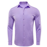 Lilac Mauve Lavender Purple Silk Men's Shirts Luxury Lapel Long Sleeve Dress Shirt Jacquard Blouse Wedding Prom MartLion CY-1083 S 