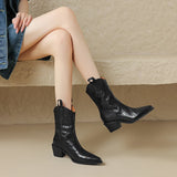 Autumn Women Boots Pointed Toe Ankle Genuine Leather Retro Western Chelsea Real Leather Shoes MartLion   