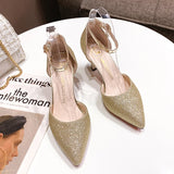 Bling High Heels Pumps Women Gold Silver Wedding Party Shoes Summer Toe Thin Heels Pumps MartLion   