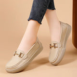 Shoes For Women Summer Leather Slip On Beige Casual Walking Ladies Non-Slip Soft Sole Loafers MartLion   