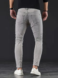 Men Jeans Stretch Skinny Denim Pants Solid Color Black Blue  Summer Street MartLion   