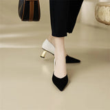 Spring Women Shoes Kid Suede Square Toe Chunky Heel Slip-On Pumps Concise High Heel 6cm MartLion   