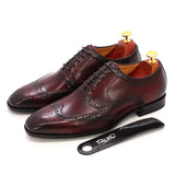 Handmade Men's Wingtip Oxford Shoes Genuine Calfskin Leather Brogue Dress Classic Formal Shoes MartLion Wine Red US 6 