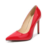 Women Pointed Toe Pumps Patent Leather Dress Red 11CM High Heels Boat Shoes Mart Lion Red 35 