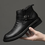 Winter Boots Hair Men High Top Crocodile Leather Shoes Men's Leather Snow MartLion   