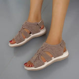 Women Flats Outdoor Beach Sandals Low Top Round Toe Casual Sports Fish Mouth Opened Toe MartLion Khaki 42 