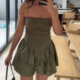 Women's Thin Straps Poplin Puff Short Women's Clothing Vacation Outfits Female Dresses MartLion   