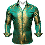 Barry Wang Luxury Red Paisley Silk Shirts Men's Long Sleeve Casual Flower Shirts Designer Fit Dress MartLion 0604 S 