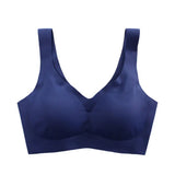 Women Seamless Ice Silk Bra Removable Chest Pad Lifting Bralette Underwear No Steel Ring Breathable MartLion Blue M 