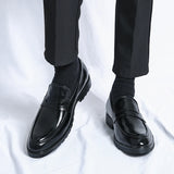 Summer Men's Classic Business Casual Loafers Brogue Carving Evening Dinner Men Dress Slip ON Leather Shoes black MartLion   