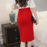 Women's Pencil Skirt Ladies Waisted Button Split Office Skirt Multiple Size Skirts Women MartLion   