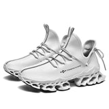 Men's Running Shoes Waterproof Leather Sneakers Unique Blade Sole Cushioning Outdoor Athletic Jogging Sport Mart Lion 007white 6.5 