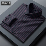 Stretch Anti-Wrinkle Men's Shirts Long Sleeve Dress Slim Fit Social Blouse Striped Shirt MartLion 618-17 45-55kg 38 